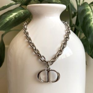 Dior “CD” logo silver tone charm/pendant necklace